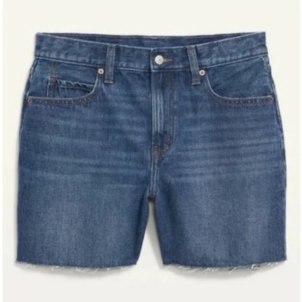 Old Navy High Waisted Slouchy Straight Shorts 16 Dark Wash 5" EUC